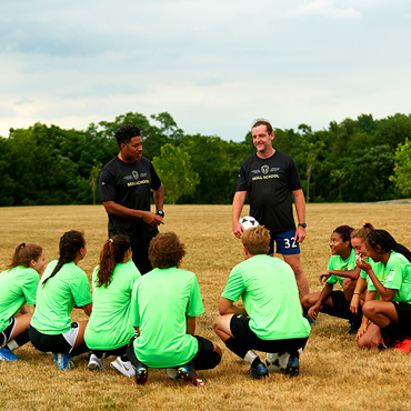 soccer team huddle with coaches
